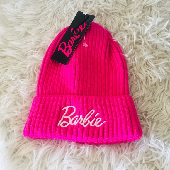 Barbie Hot Pink Embroidered Ribbed Knit Beanie - Picture 5 of 5